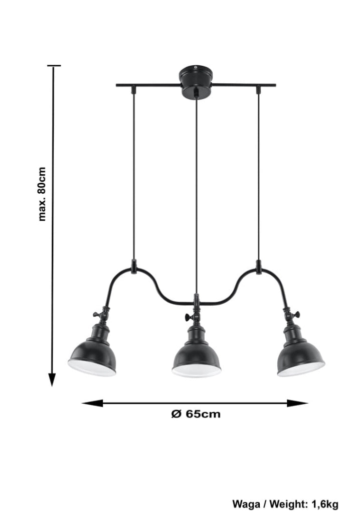 Lampadario MARE 3 luci nero metallo E27 Sollux SL0309