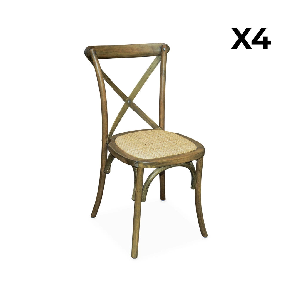 Set 4 sedie da bistrot vintage in legno, marrone