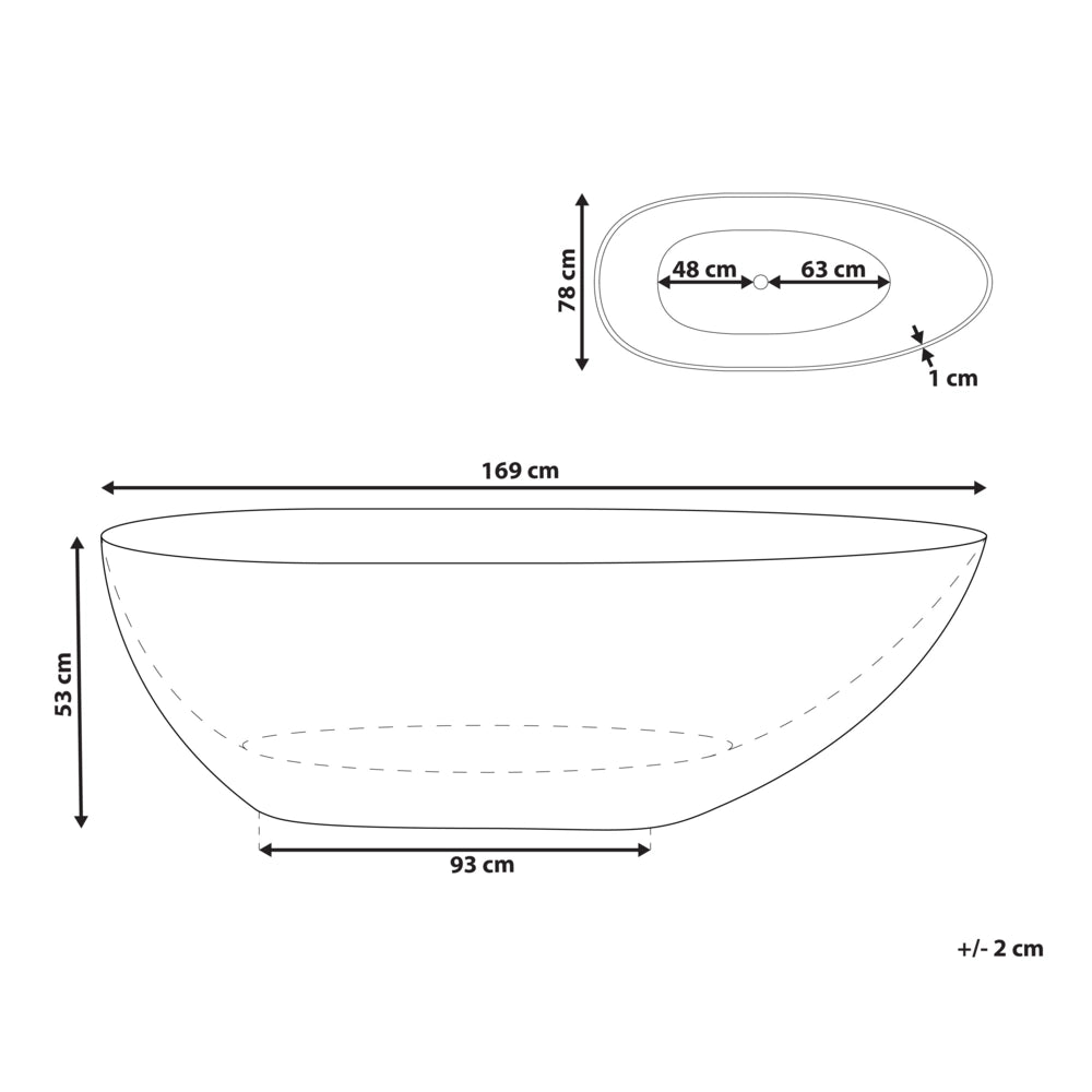 Vasca da bagno moderna con superficie solida ovale trasparente blu e verde 1690 x 780 mm design moderno semplice