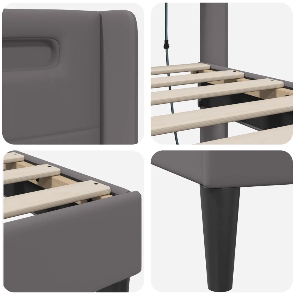 Letto singolo | Letto per adulti | Struttura del letto con testiera Grigio 90 x 200 cm Similpelle