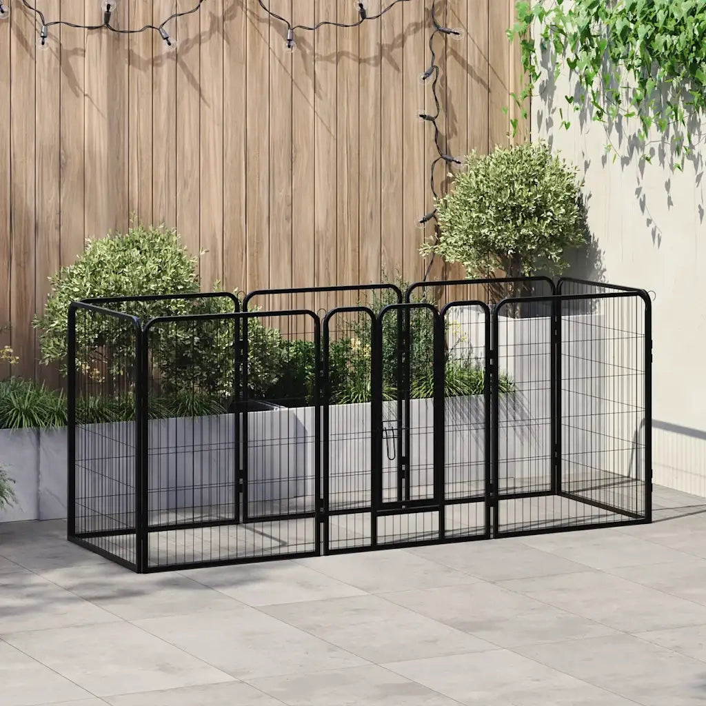 Box per Cani con 8 Pannelli in Acciaio 80x100 cm Nero 170574