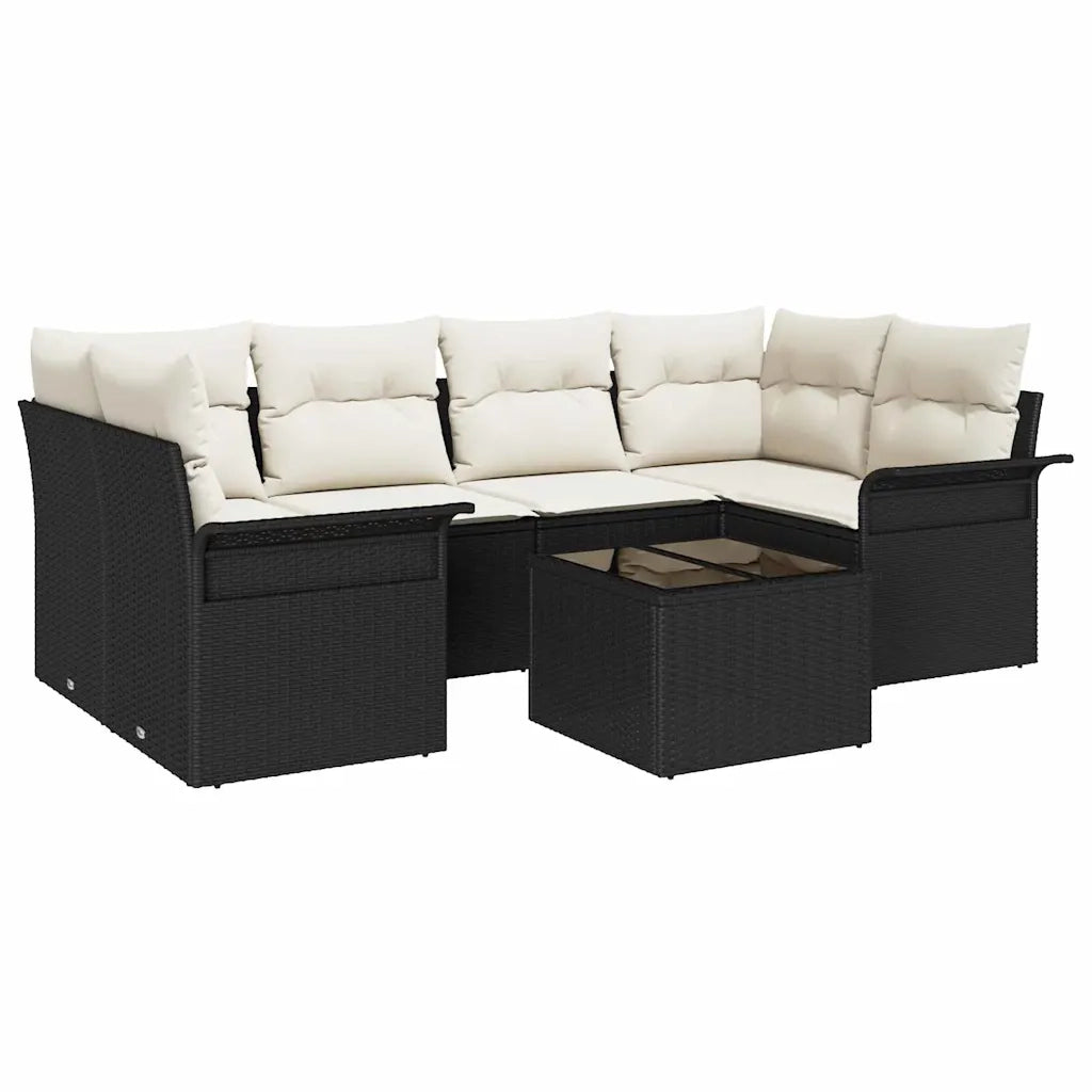 Set Divano da Giardino con cuscino 7 pcs Nero polyrattan