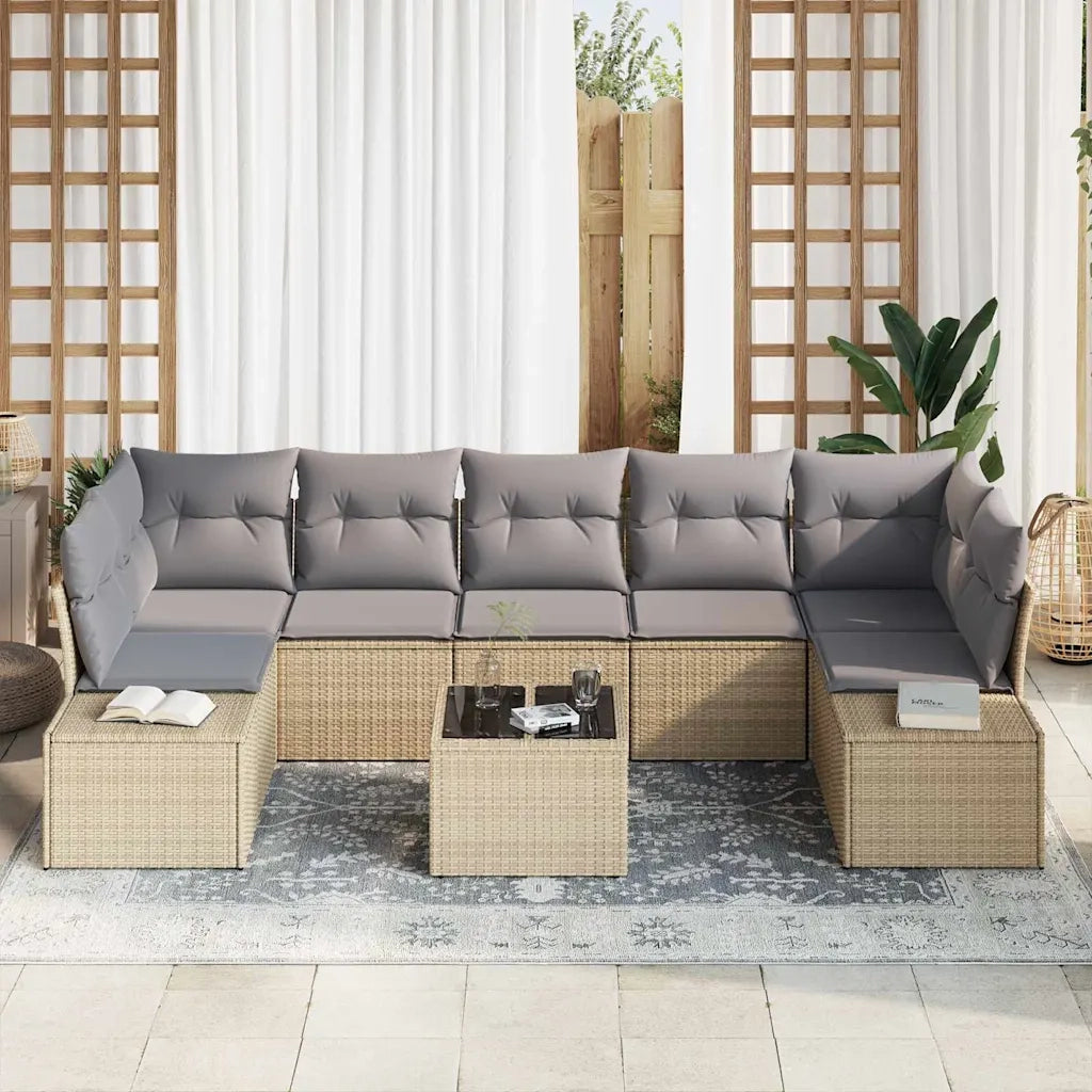 Set Divano da Giardino 8 pcs Beige e grigio polyrattan