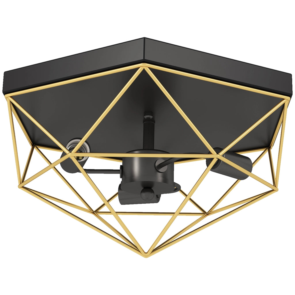 Lampada da Soffitto Industriale Geometrica a 3 Luci ¨C Minimal ¨C Nero e Oro
