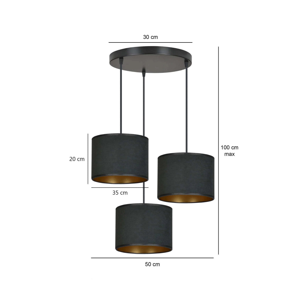 Lampadario Emibig Hilde 3 Premium 3xE27 nero oro tessuto