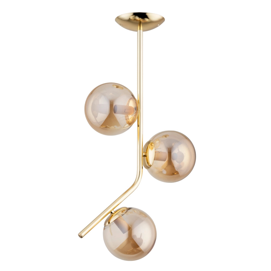 Plafoniera LALEN glamour ottone, 3 sfere ambra E14