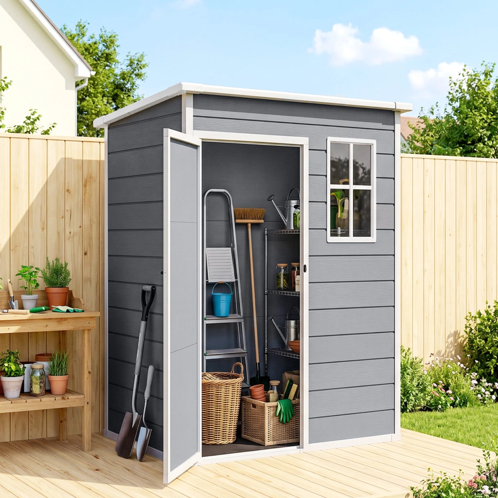Casetta da giardino ¨C zephmum ¨C 151x92x193 cm, grigio, plastica