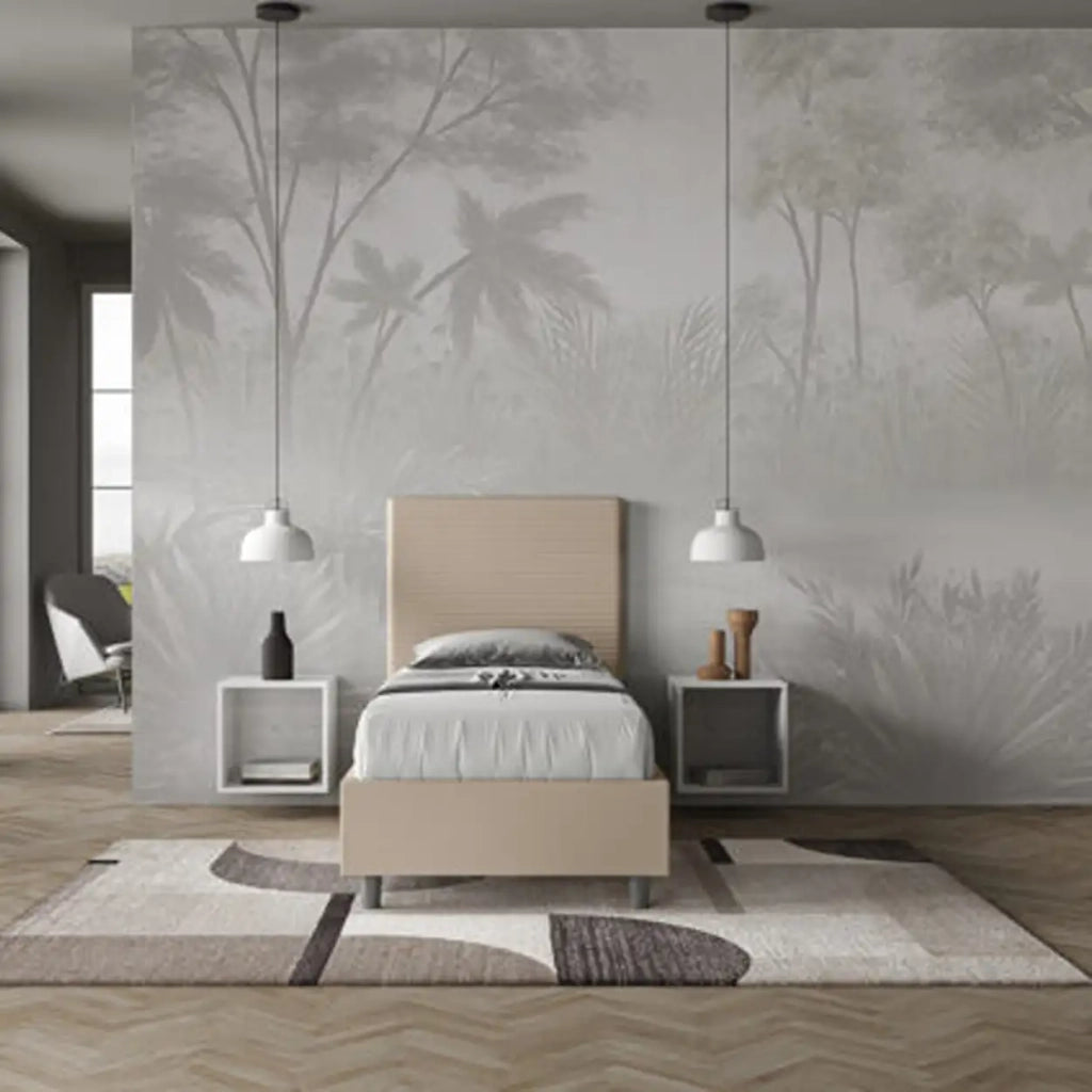 Letto singolo con rete imbottito 80x200 similpelle tortora Focus