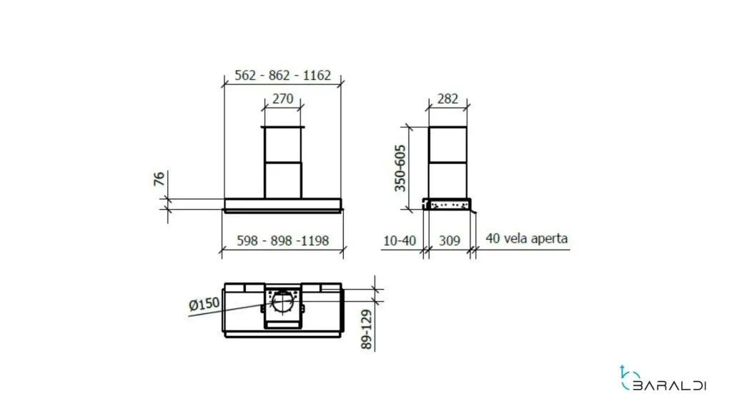 CAPPA PROFILE INCASSO cm 86 - Nera -700 m3/h DRY DROP