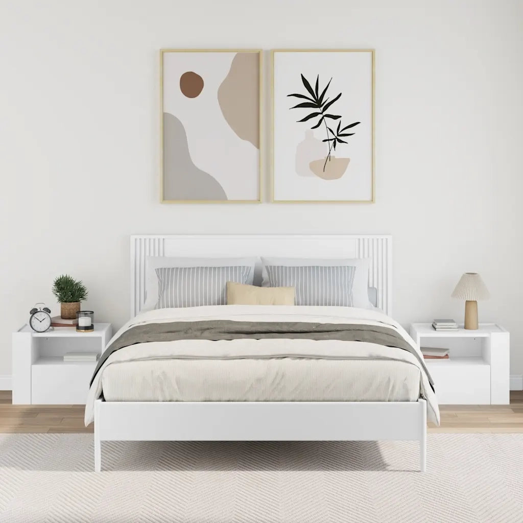 Set di 2 Comodini | Armadio da Notte | Mobiletto da notte a Muro Bianchi 45x30x35 cm