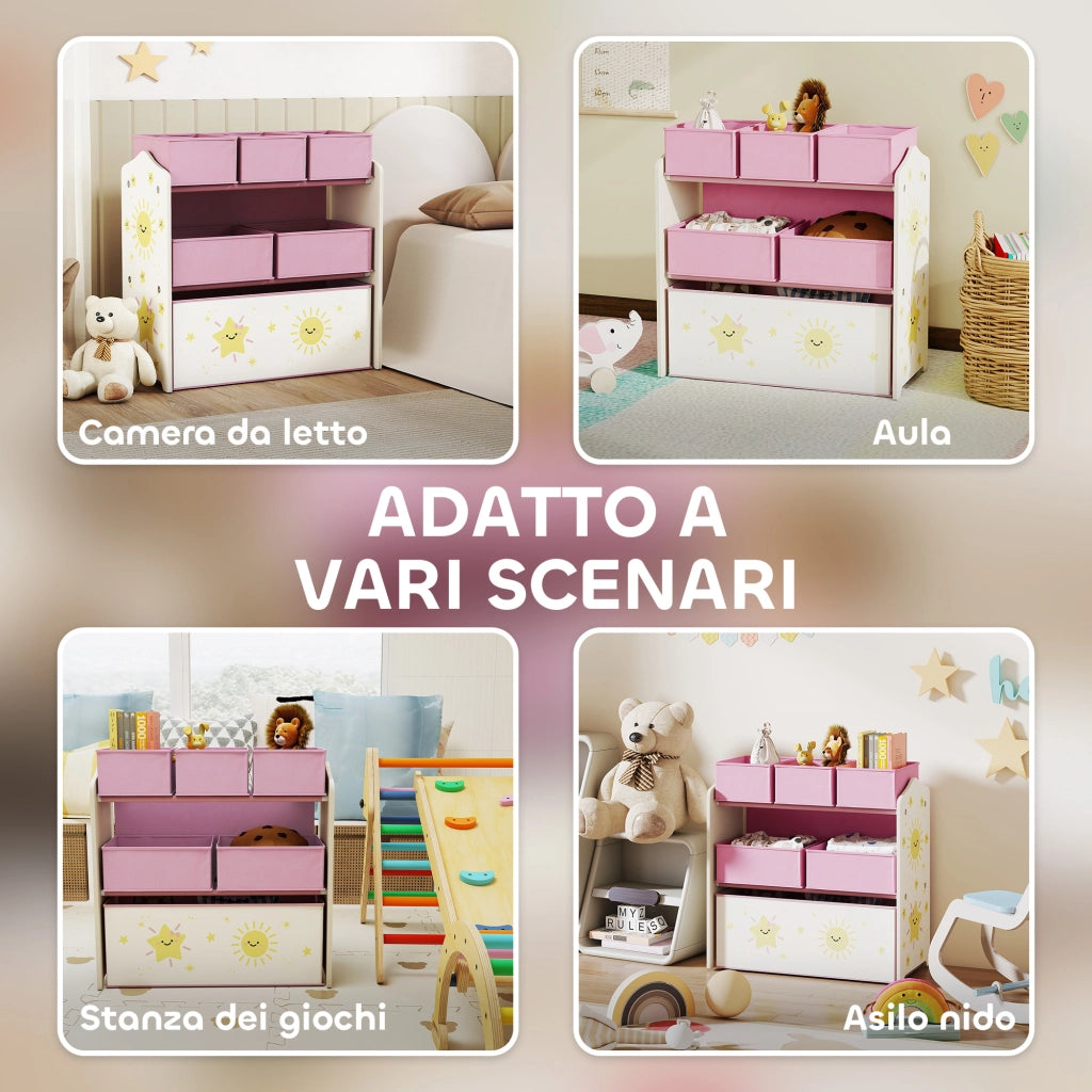 Libreria Porta Giocattoli 3 Livelli con 6 Cesti ¨C Minimal ¨C Rosa