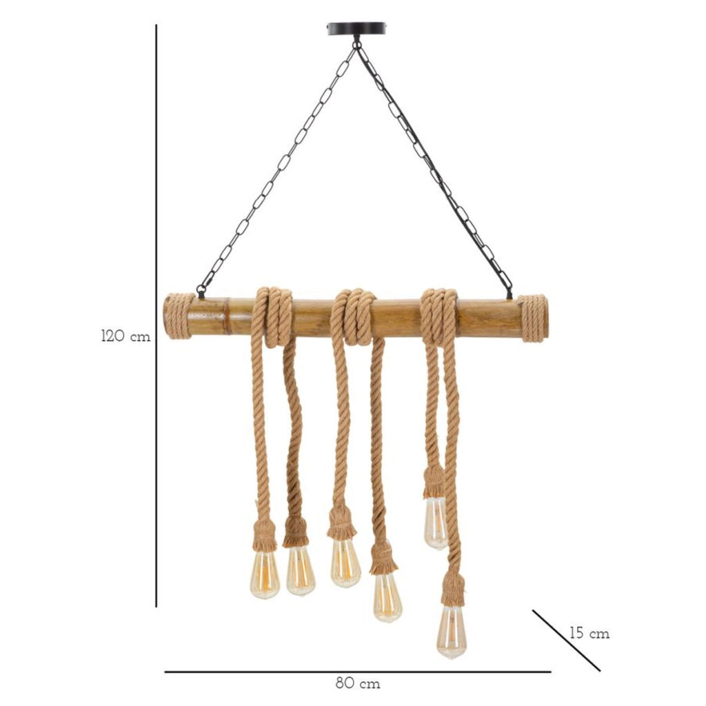 Lampada a Sospensione VKH74, Marrone, Corda, 80x15x120 cm