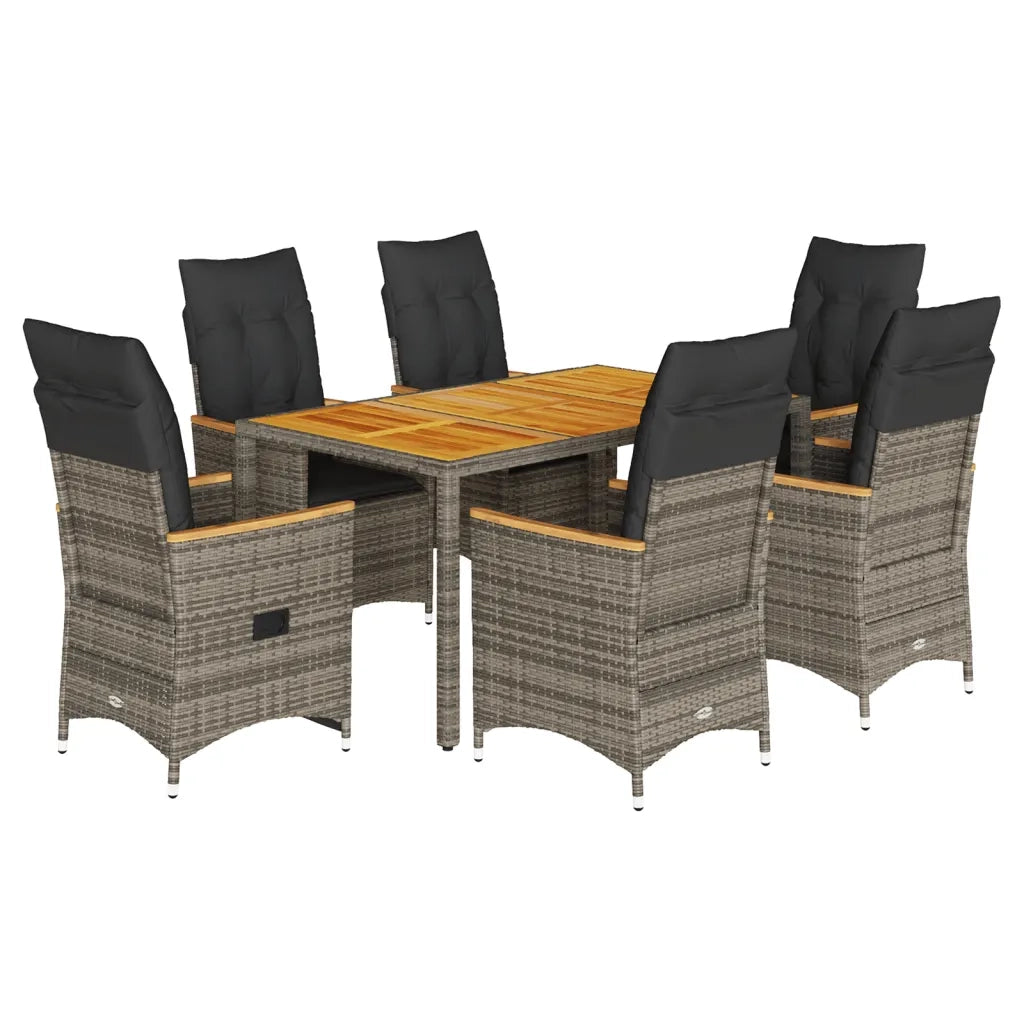 Set da Pranzo da Giardino 7 pz con Cuscini in Polyrattan Grigio