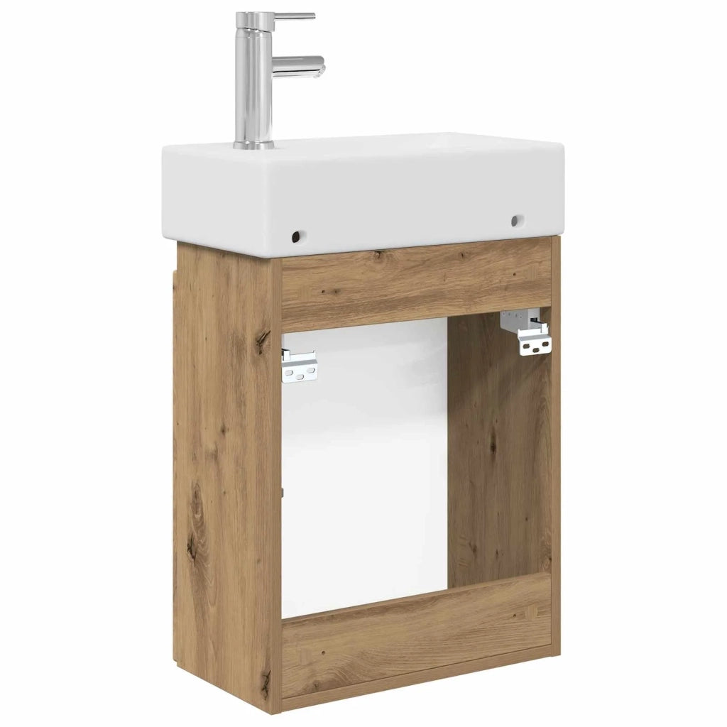 Mobile Bagno | Armadio da bagno con rubinetto Rovere Artigianale