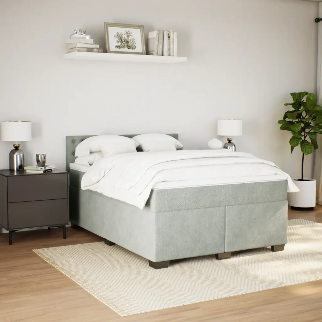 Giroletto a Molle con Materasso Grigio Chiaro 160x200cm Velluto