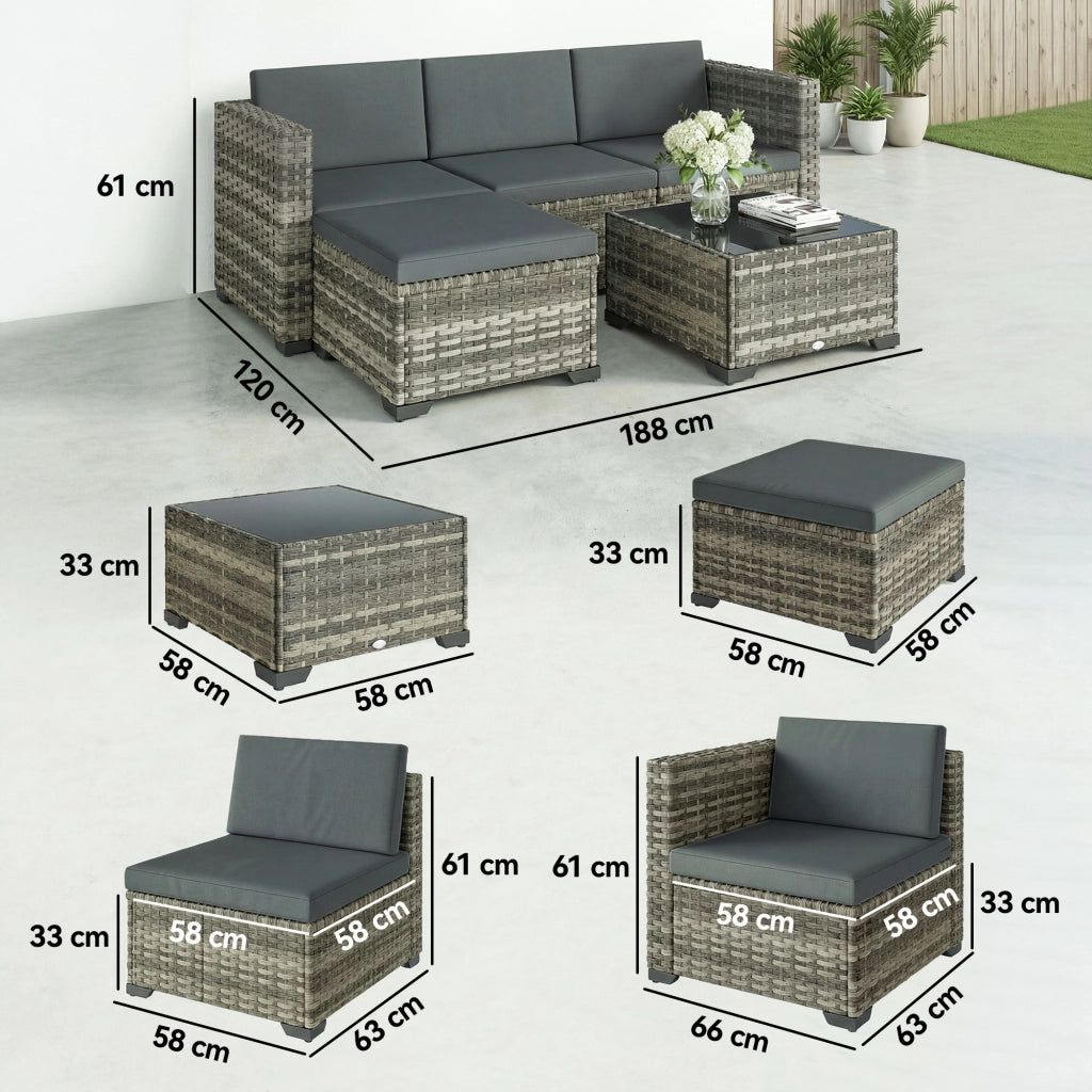 Set Giardino 5 Pezzi in Polyrattan con Cuscini ¨C Minimal ¨C Grigio