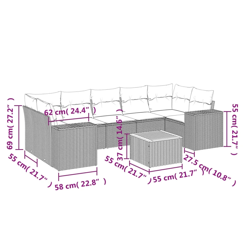 Set Divani da Giardino con Cuscini 8 pz Nero in Polyrattan
