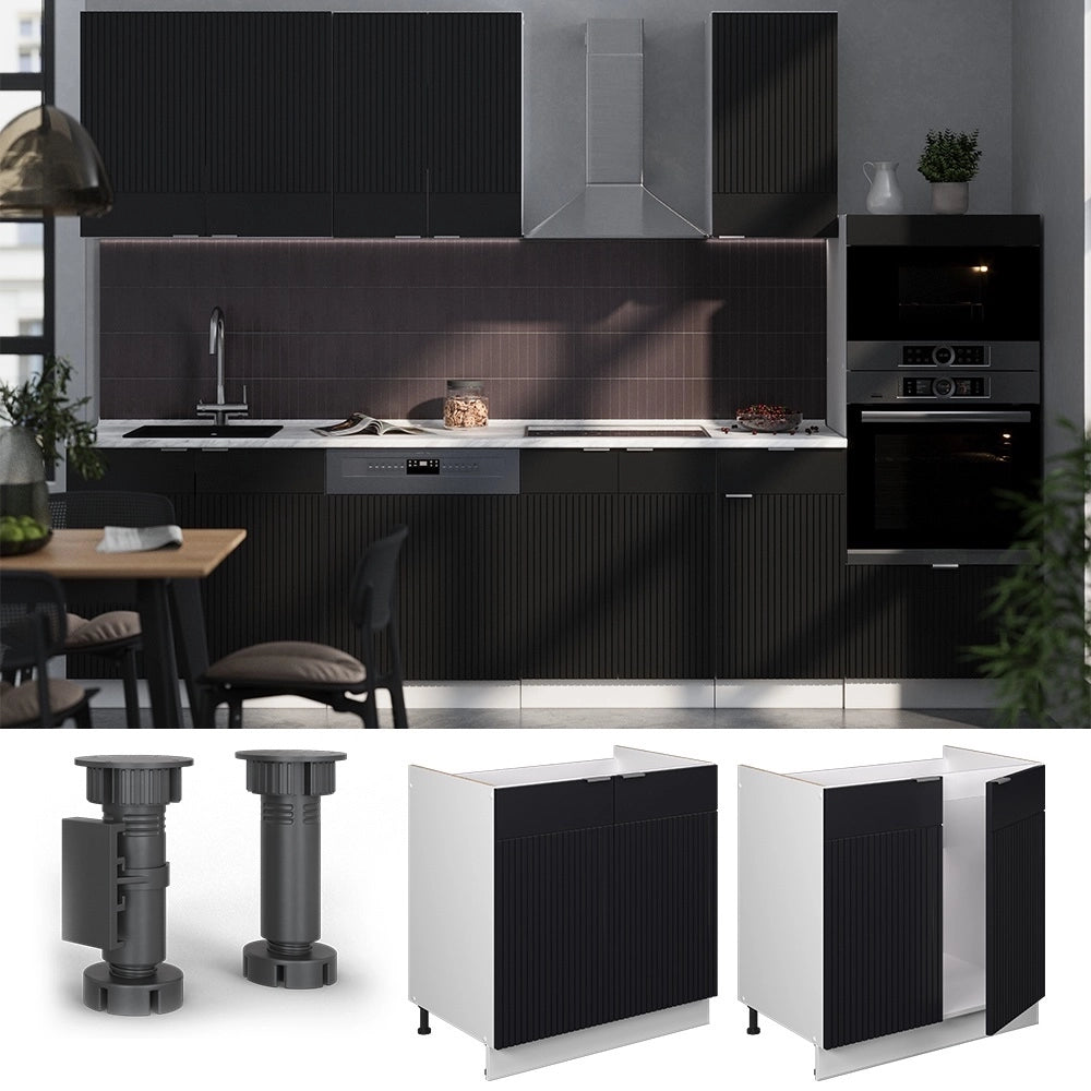 Mobile lavello cucina Fame-Line Nero rigato/Bianco 80 cm, PL Rovere Vicco