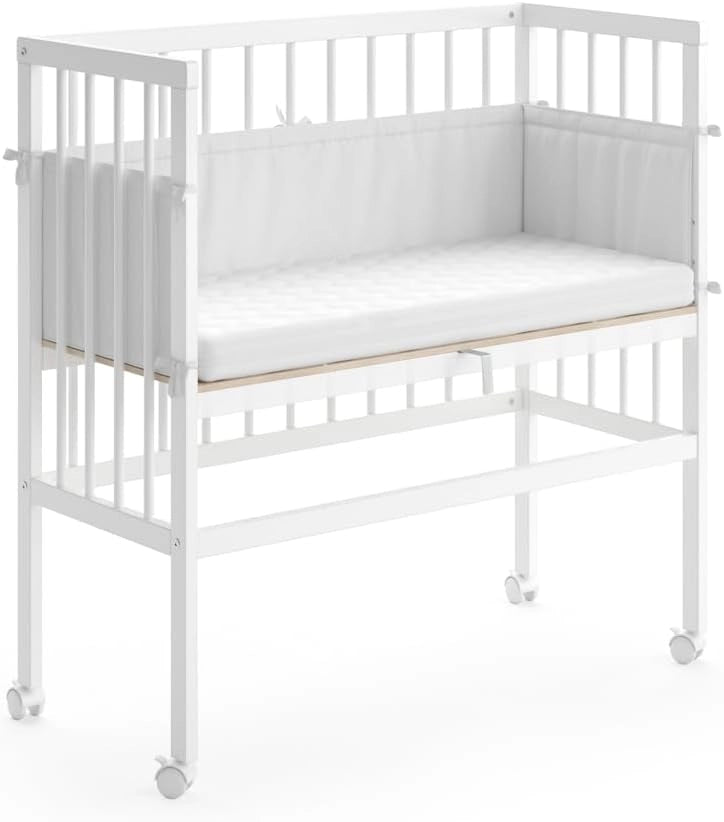 Lettino da attaccare al letto Sophie, Bianco, 94 x 42.5 cm 1 binario laterale, regolabile in altezza con ruote per un facile posizionamento