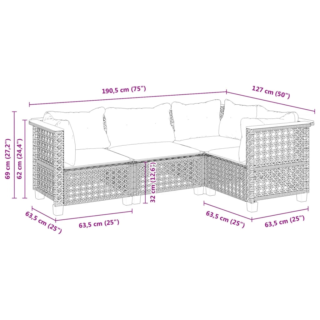 Set Divani da Giardino 4 pz con Cuscini in Polyrattan Grigio 3261801