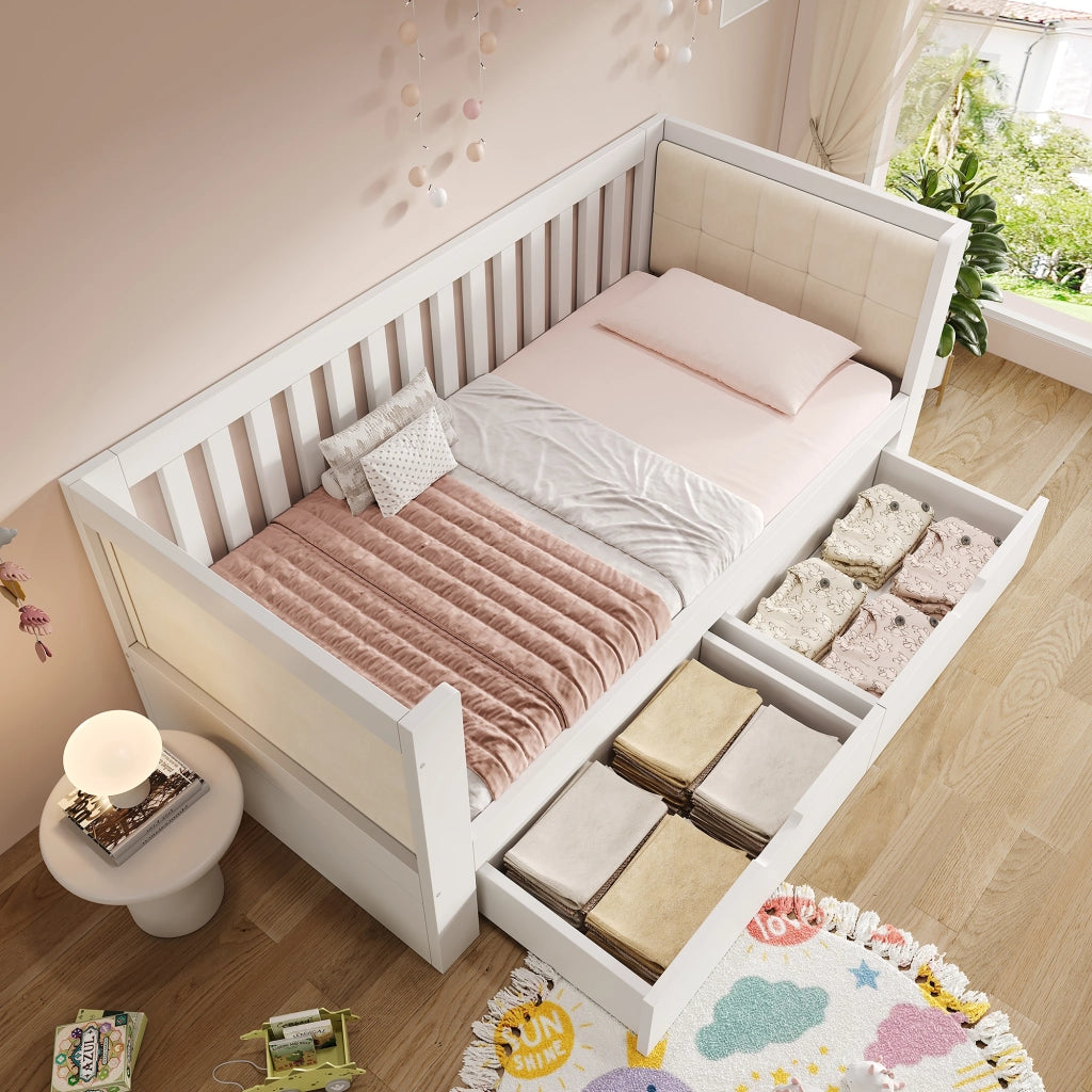 Divano letto con cassettoni in legno 90x200 cm