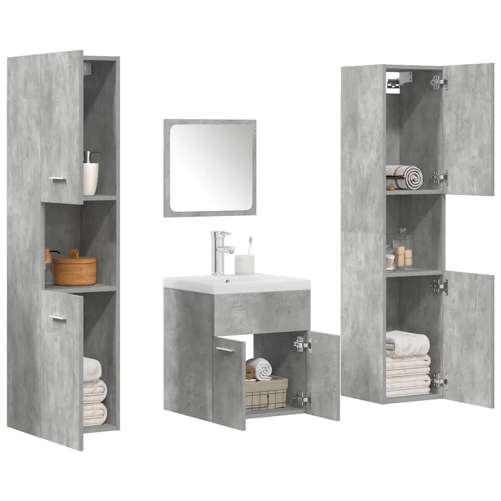 Set Mobili da Bagno 5 pz Grigio Cemento in Legno Multistrato 3324904