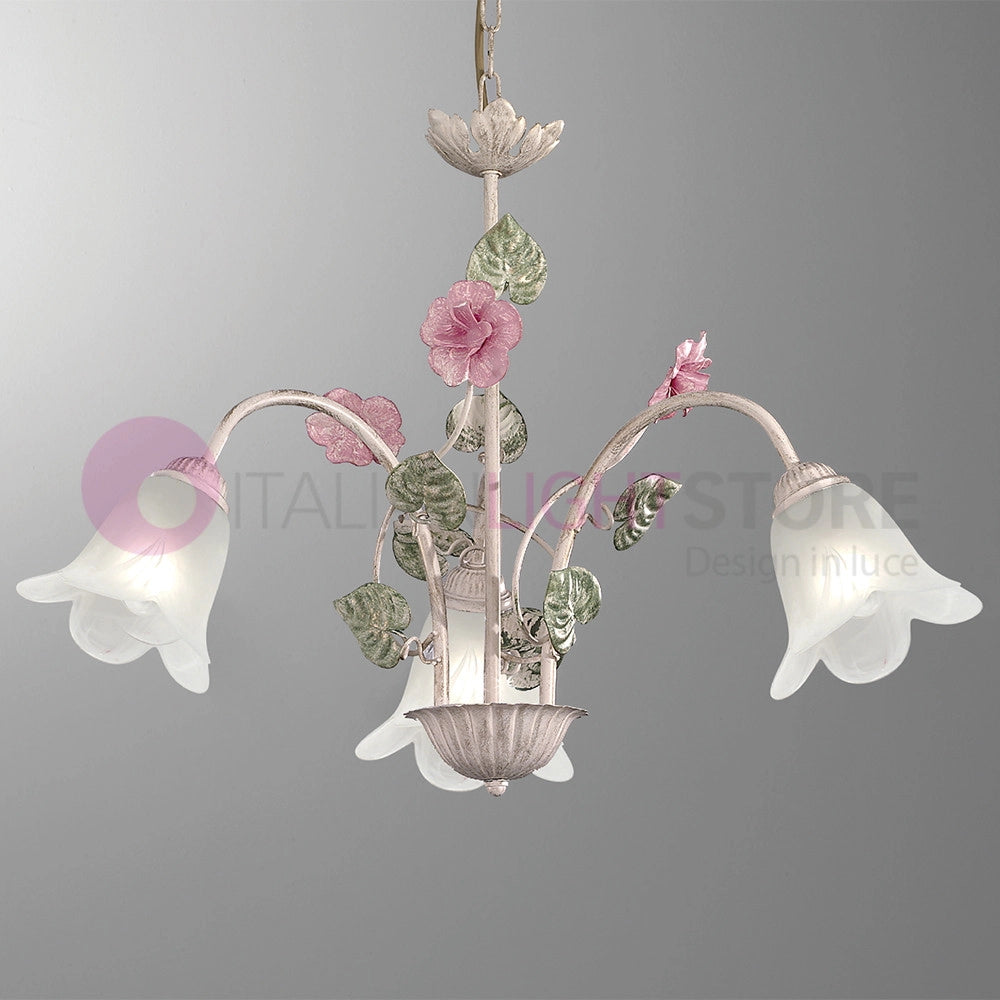 SPRING Lampadario in Ferro Decorato a 3 Luci Stile Floreale