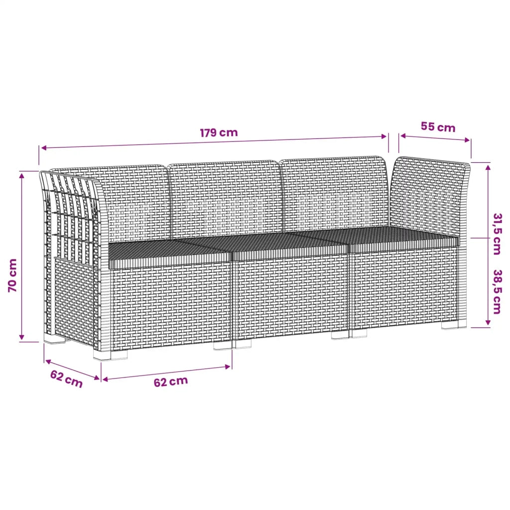 Divano da Giardino a 3 Posti in Rattan PP Antracite 3443814