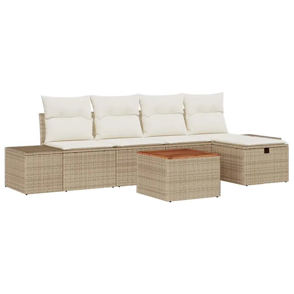 Set Divano da Giardino con cuscino 6 pcs Beige Poly Rattan