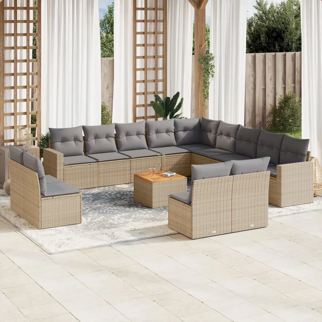Set Divano da Giardino 14 pz con Cuscini Beige Misto Polyrattan