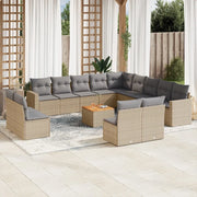 Set Divano da Giardino 14 pz con Cuscini Beige Misto Polyrattan