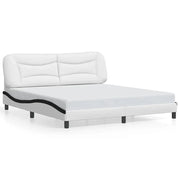 Letto matrimoniale | Letto per adulti | Giroletto senza Materasso Hvar Bianco e Nero 180x200 cm in Similpelle