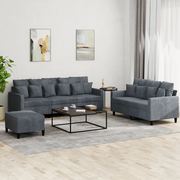 Set di Divani 3 pz con Cuscini Grigio Scuro in Velluto