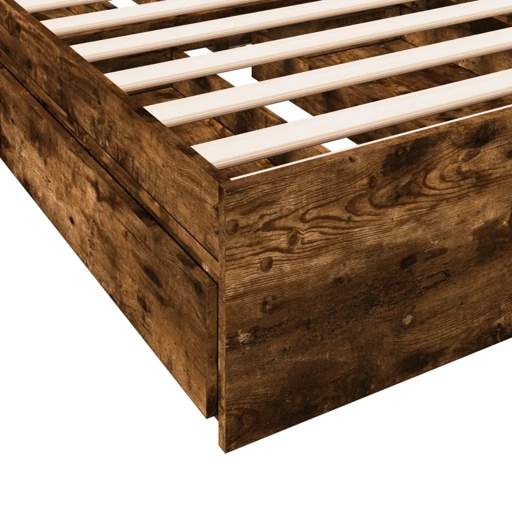 Letto singolo | Letto per adulti | Giroletto con Cassetti Rovere Fumo 75x190 cm Legno Multistrato
