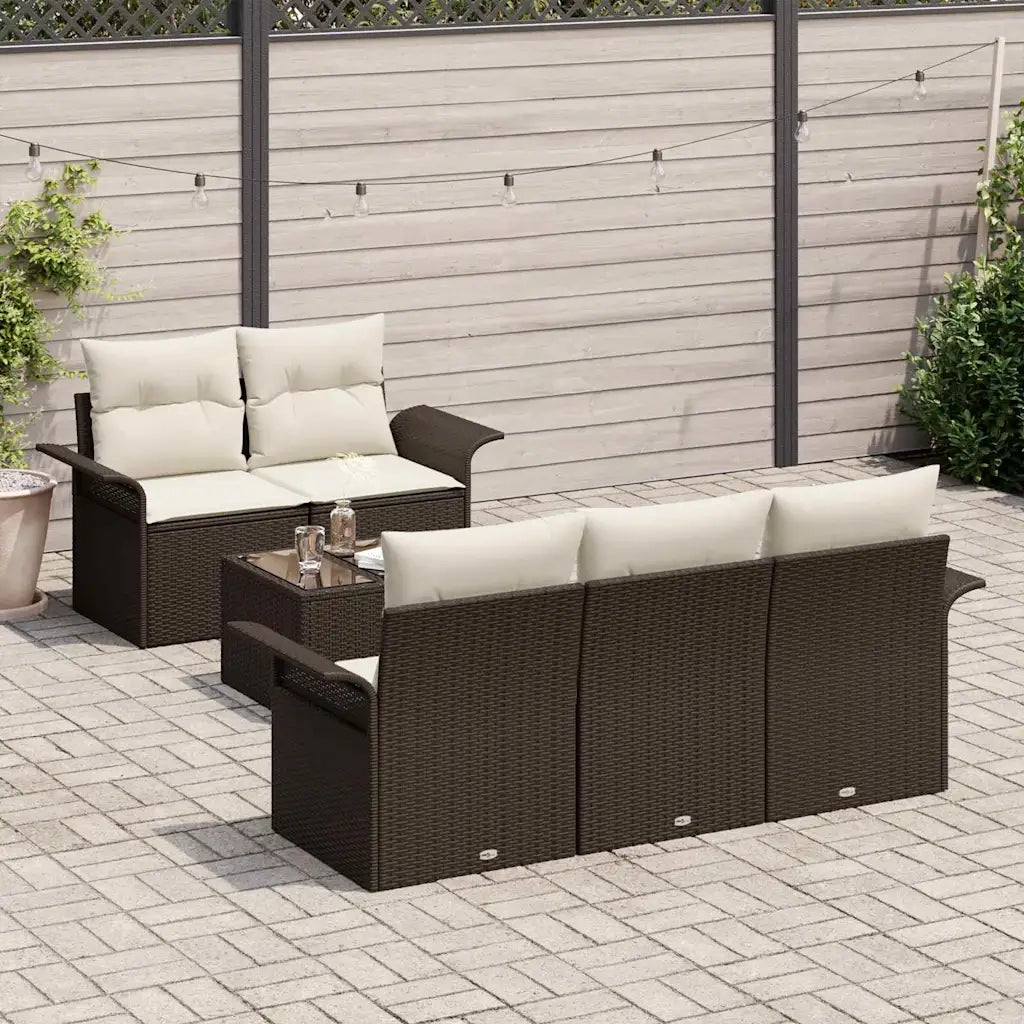Set di divani con cuscino 6 pcs Marrone polyrattan
