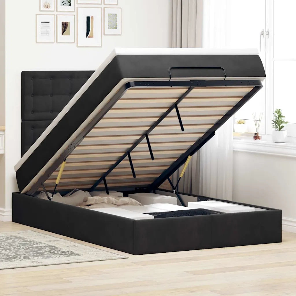 Struttura Letto Pouf con Materassi Nero 120x200 cm Velluto 3314458