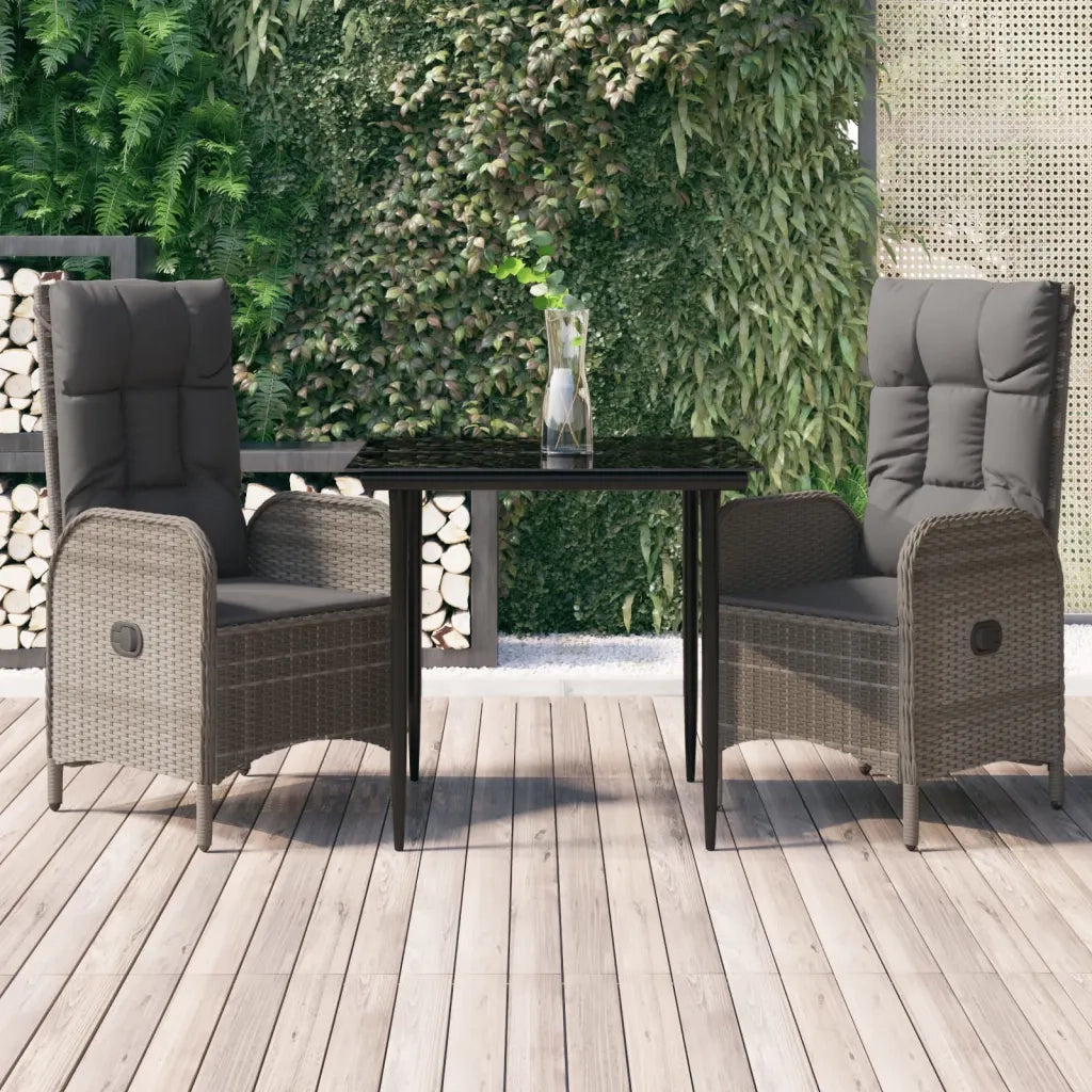 Set Salotto Giardino 3 pz | Set di Mobili da Esterno con Cuscini Nero e Grigio Polyrattan