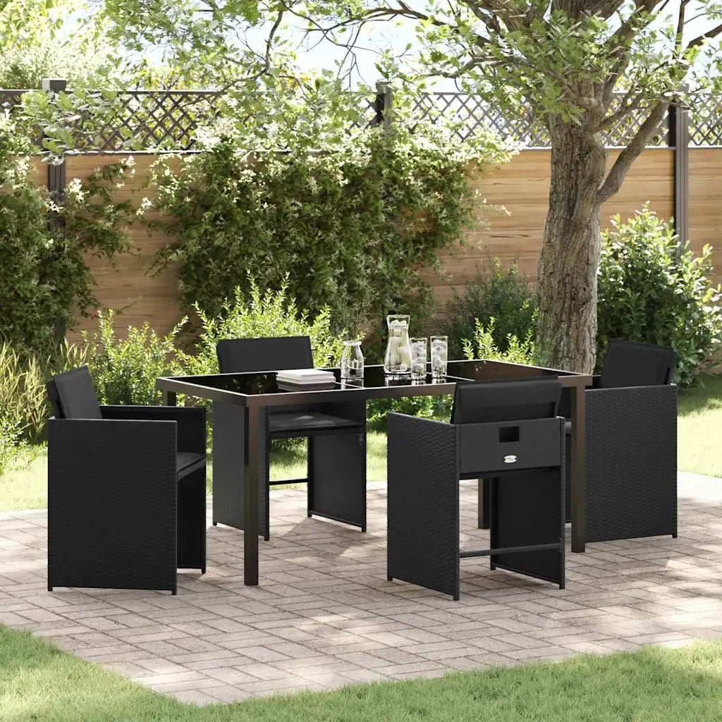 Set da Pranzo per Giardino con cuscino 5 pz | Set Salotto da Giardino Nero polyrattan