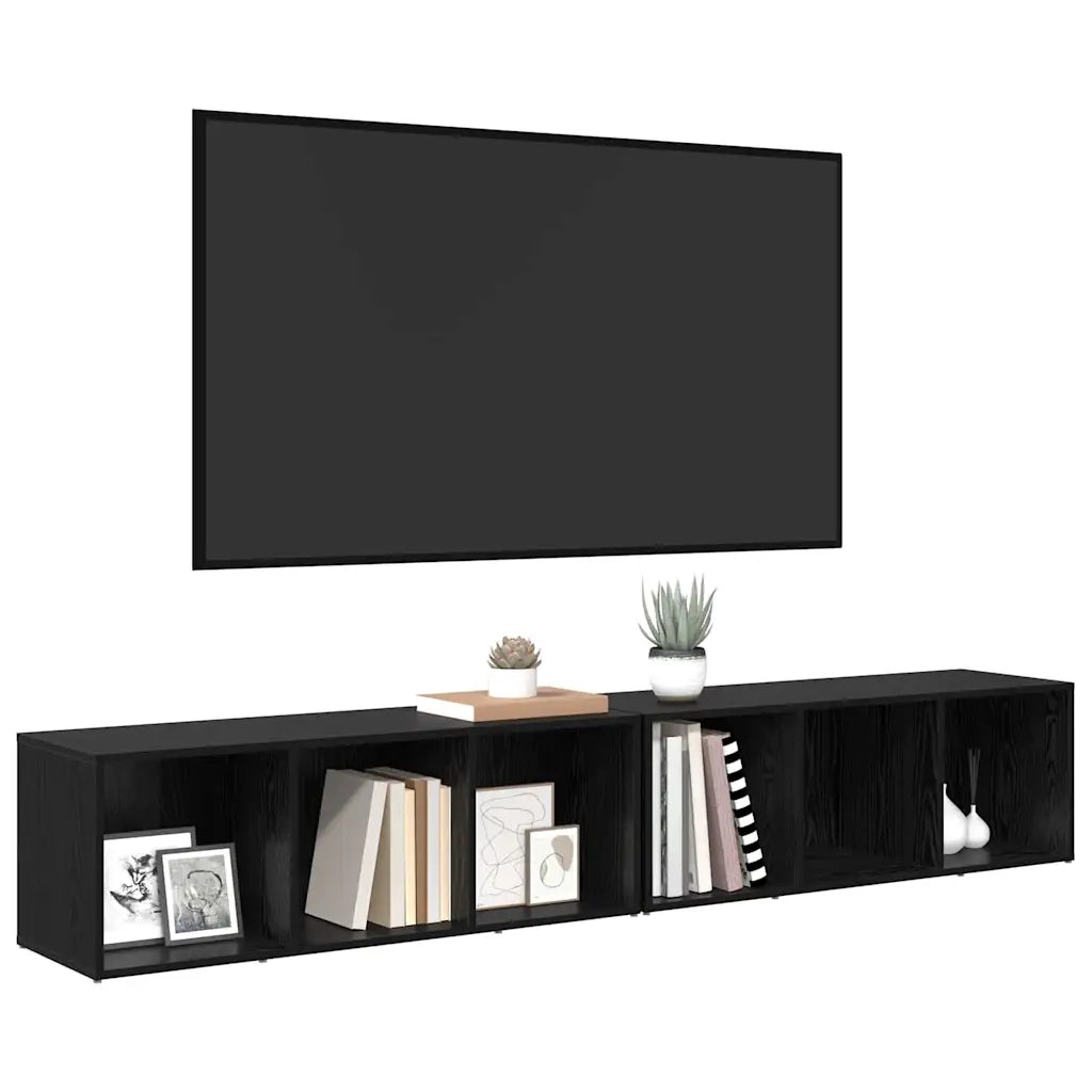 Set mobile TV 2 pz Rovere Nero Legno ingegnerizzato 3393550