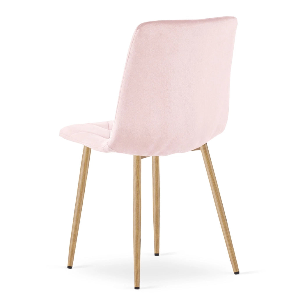 Sedia Libra in velluto rosa chiaro con gambe effetto legno