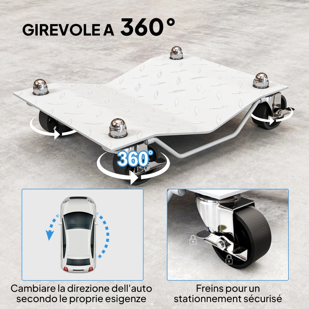 Carrello Sposta Auto 2 Pezzi ¨C Minimal ¨C Argento Metallo Antiscivolo