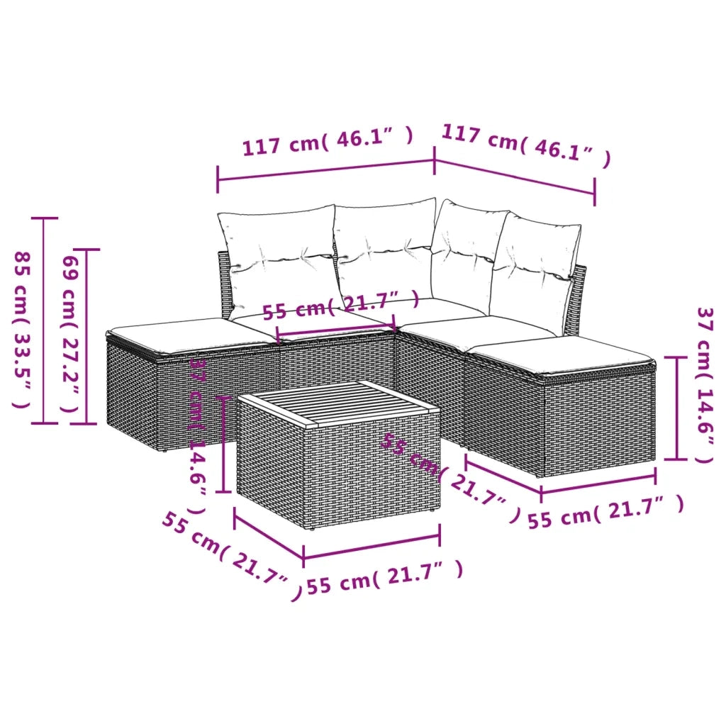 Set Divano da Giardino 6 pz con Cuscini Nero in Polyrattan 3223669