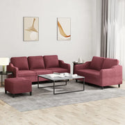 Set di Divani 3 pz con Cuscini Rosso Vino in Tessuto 3201848