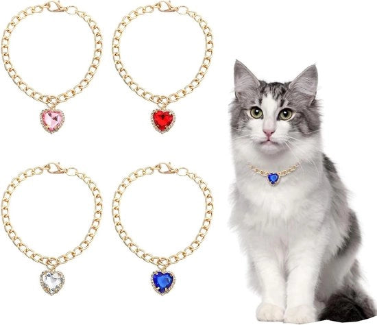 Cinturino per Cani Adattabile con Pendente in Pietra - Oro - Collare - 4 Pezzi - Collana per Animali di Compagnia - Gatti, Cani, Cuccioli