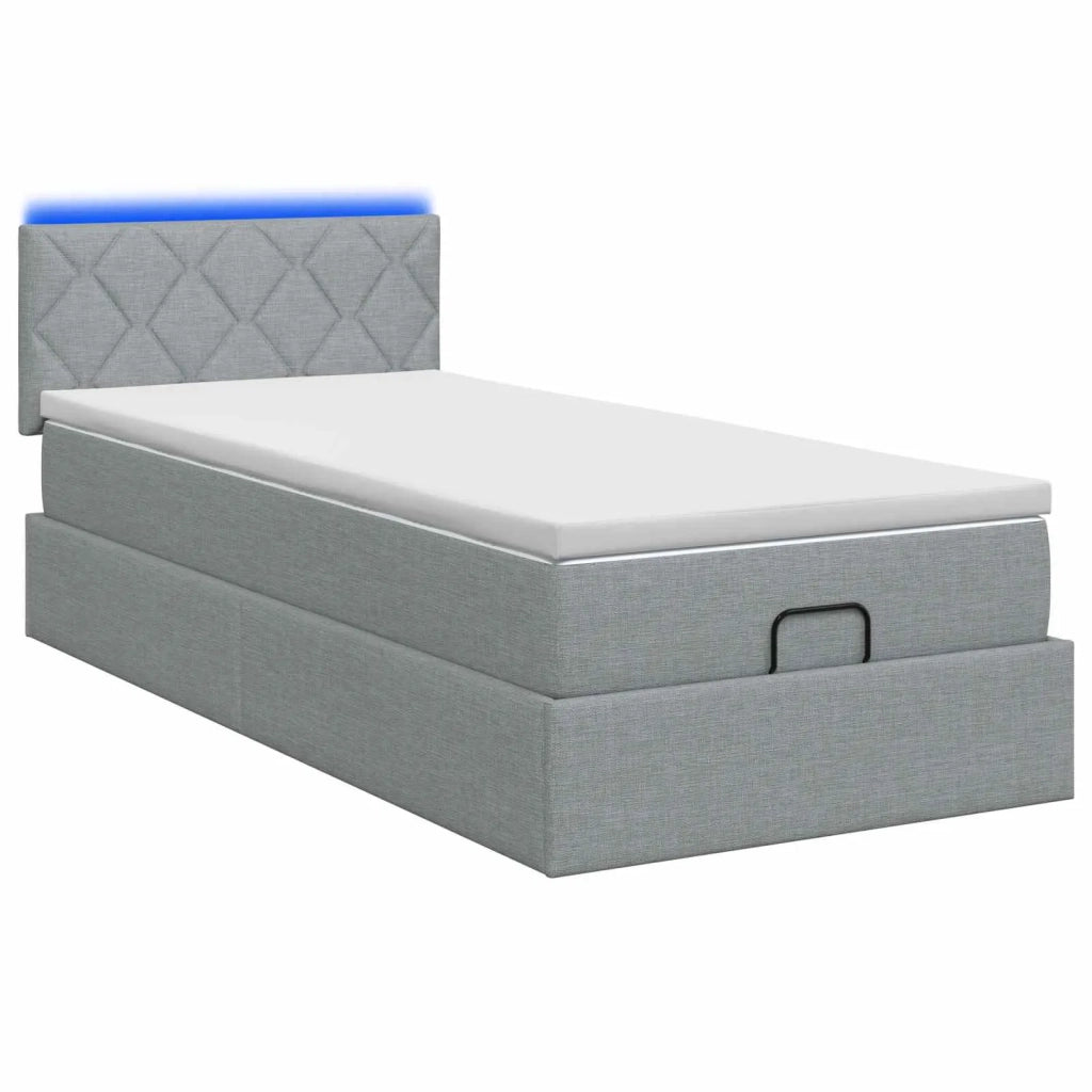 Letto Ottomano con Materasso e LED Grigio Chiaro 100 x 200 cm 3456967