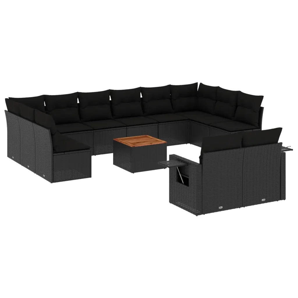 Set Divani da Giardino 13pz con Cuscini Nero in Polyrattan 3257126