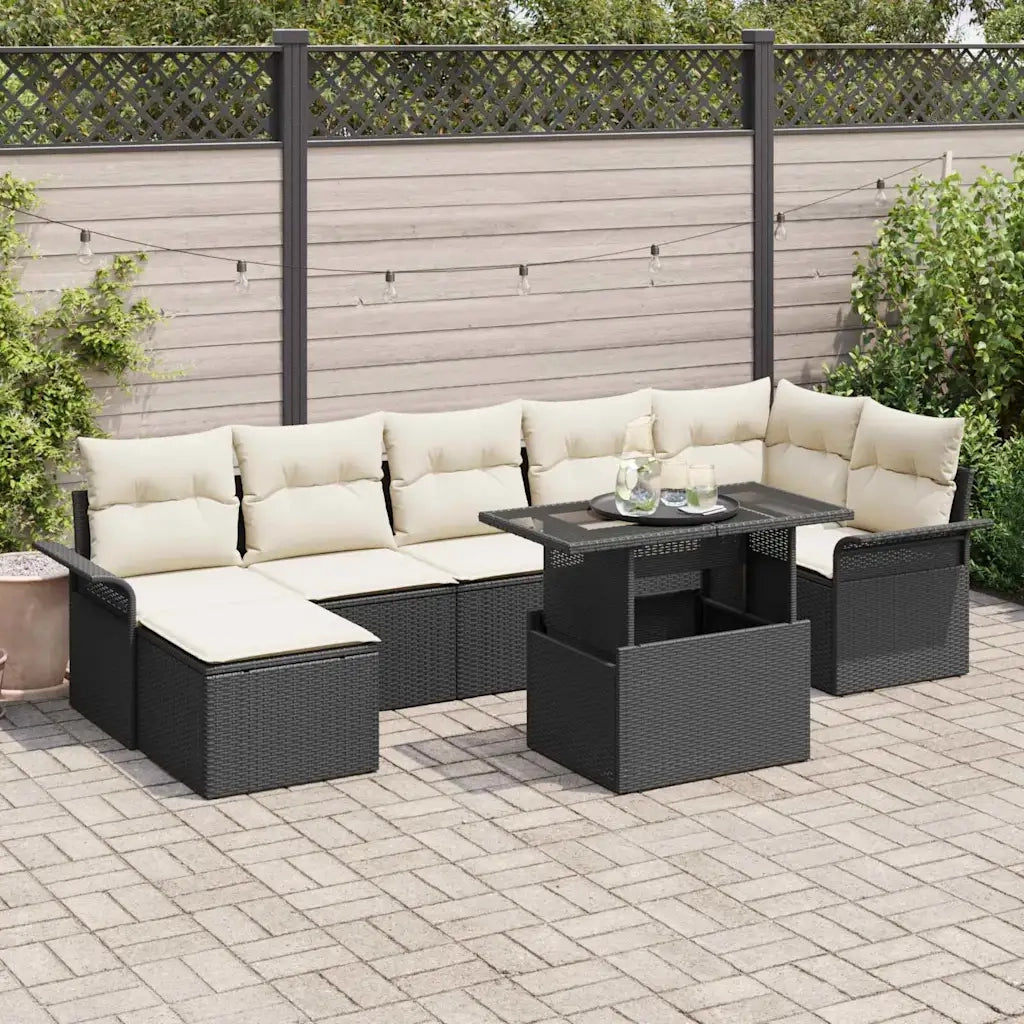 Set Divano da Giardino con cuscino 8 pcs Nero Poly Rattan 3348323