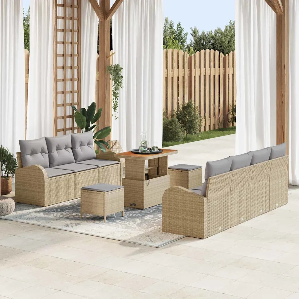 Set Divano da Giardino con cuscino 10 pcs Beige polyrattan 3362362