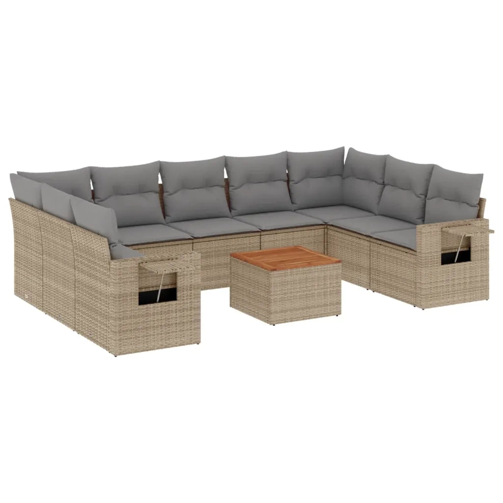 Set Divano da Giardino 10 pz con Cuscini Beige Misto Polyrattan 3257039