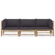 Set Divani da Giardino 3 pz con Cuscini Grigio Scuro in Bambù 3058204
